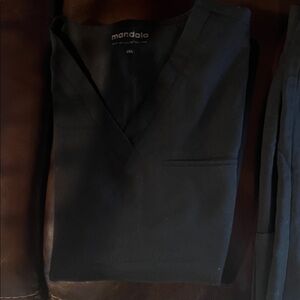 Mandala Black V-Neck Scrub Top